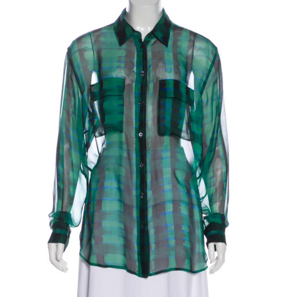 Equipment Green Abstract Silk Printed Blouse Small